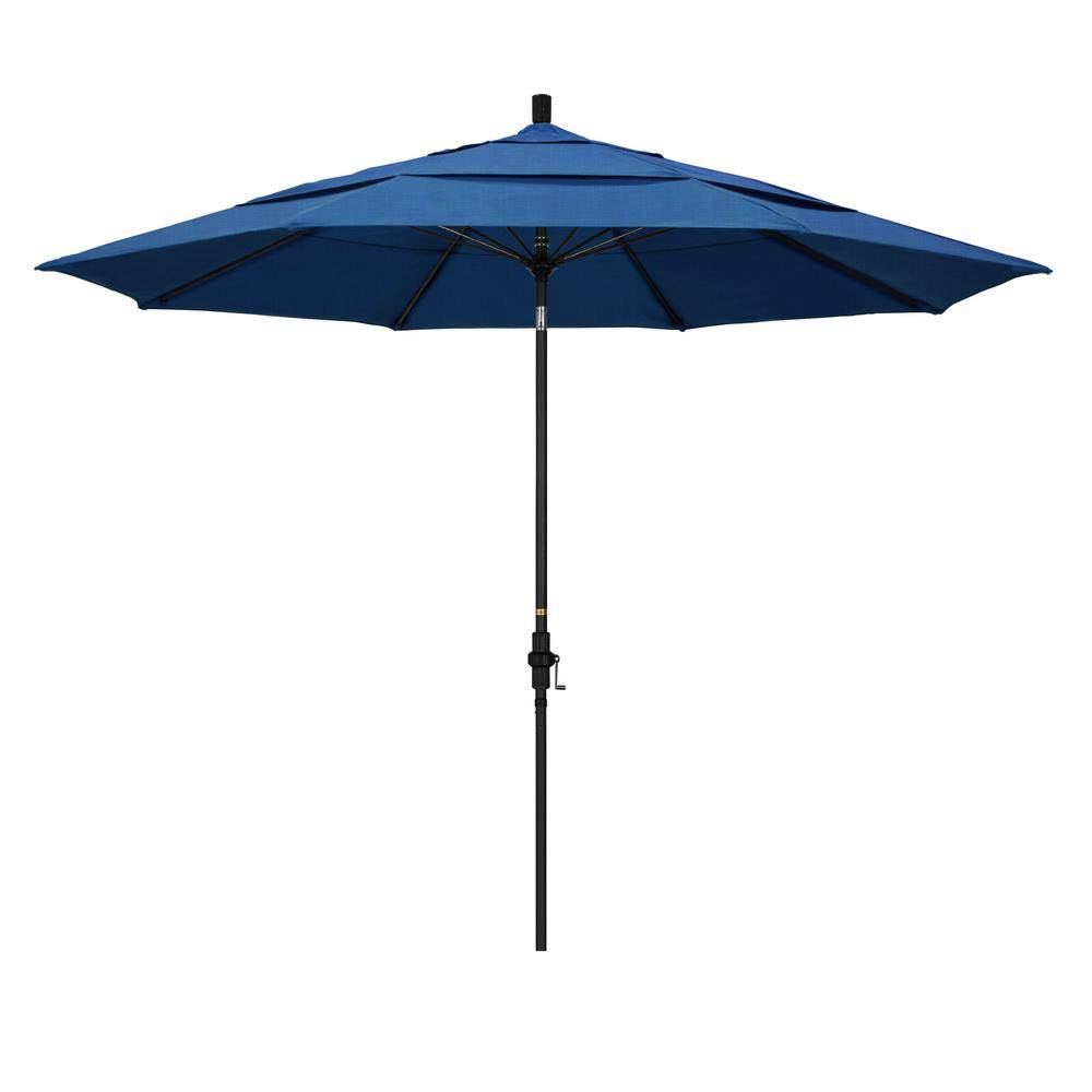 11 ft. Matted Black Aluminum Market Patio Umbrella with Collar Tilt Crank Lift P1728