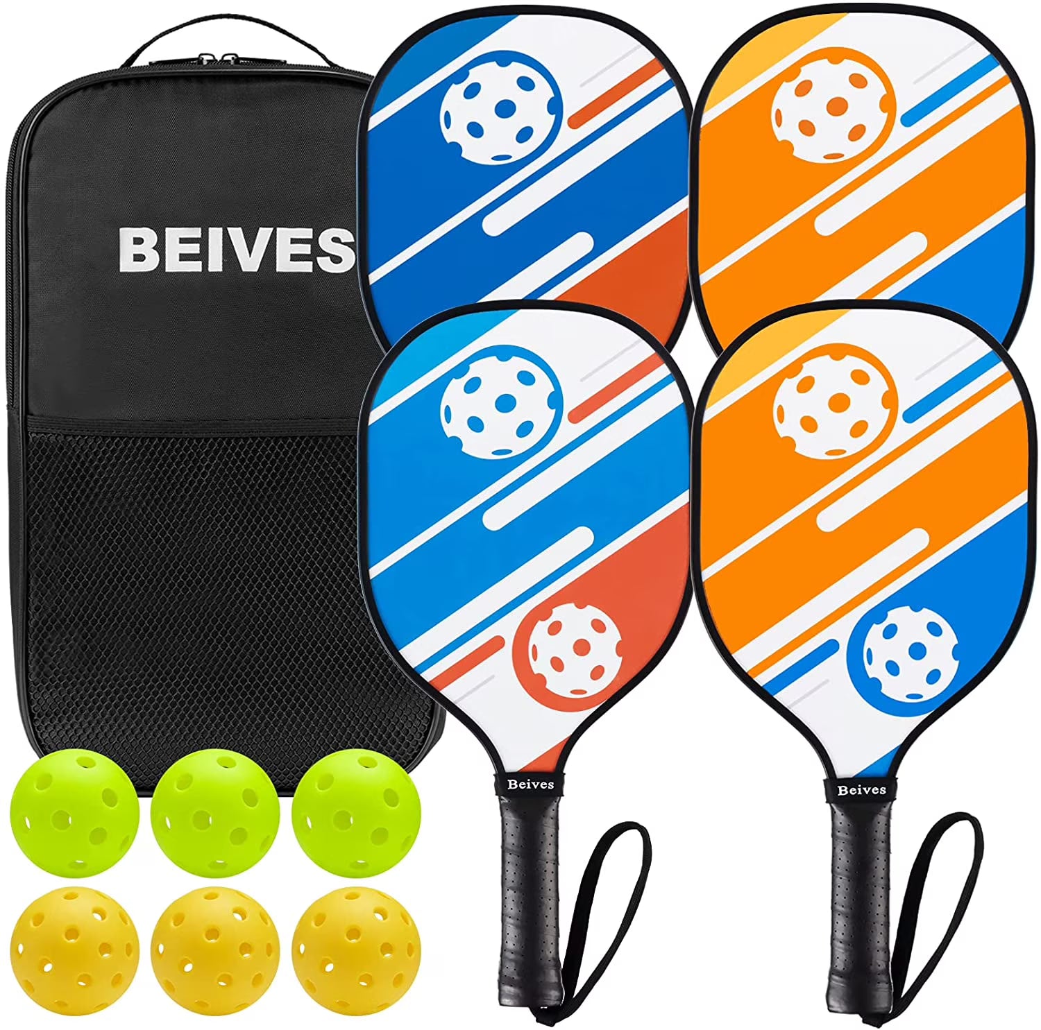 Multicolor Basswood Pickleball Paddles Set with Balls D7328
