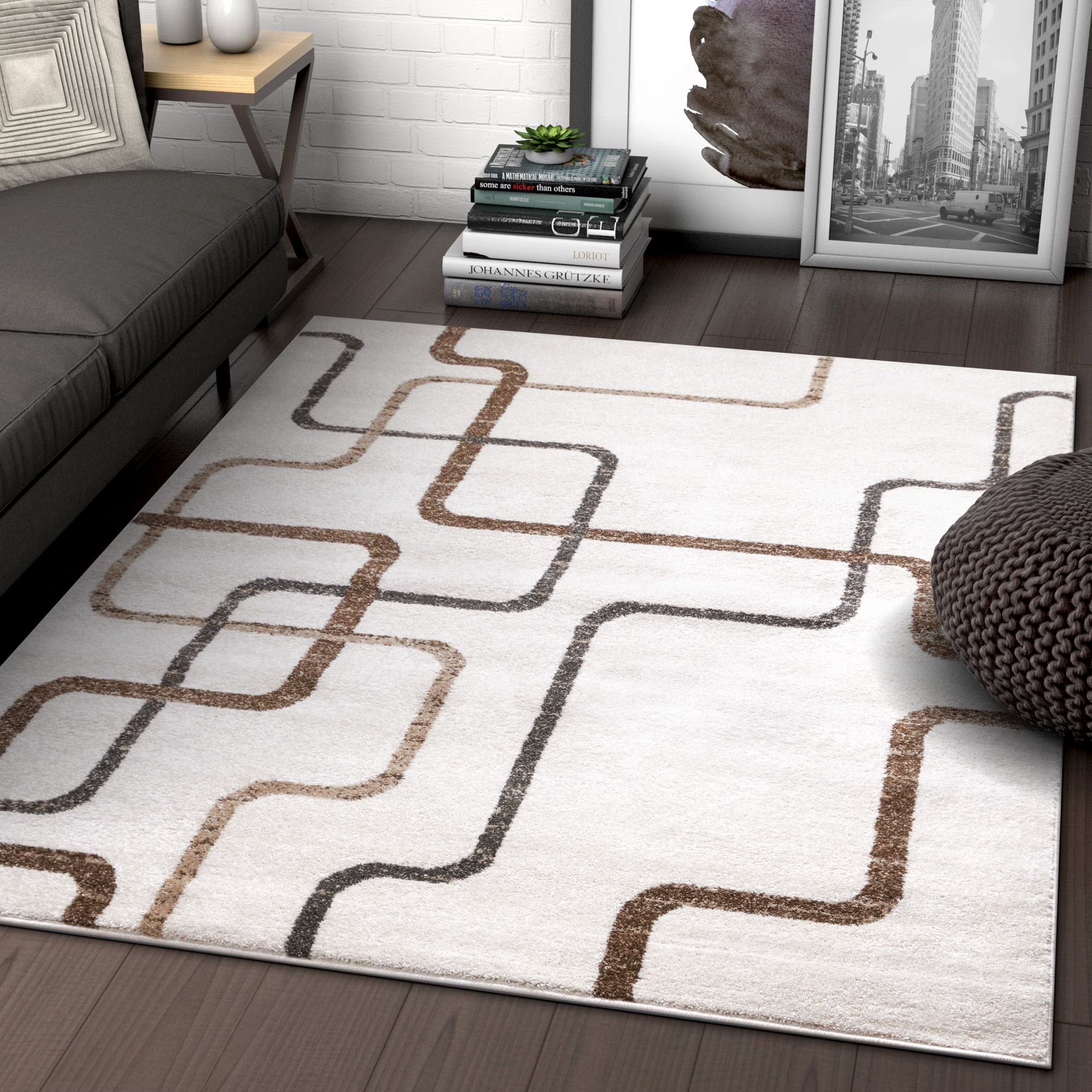 Vintage Distressed Geometric Ivory Area Rug Z688746
