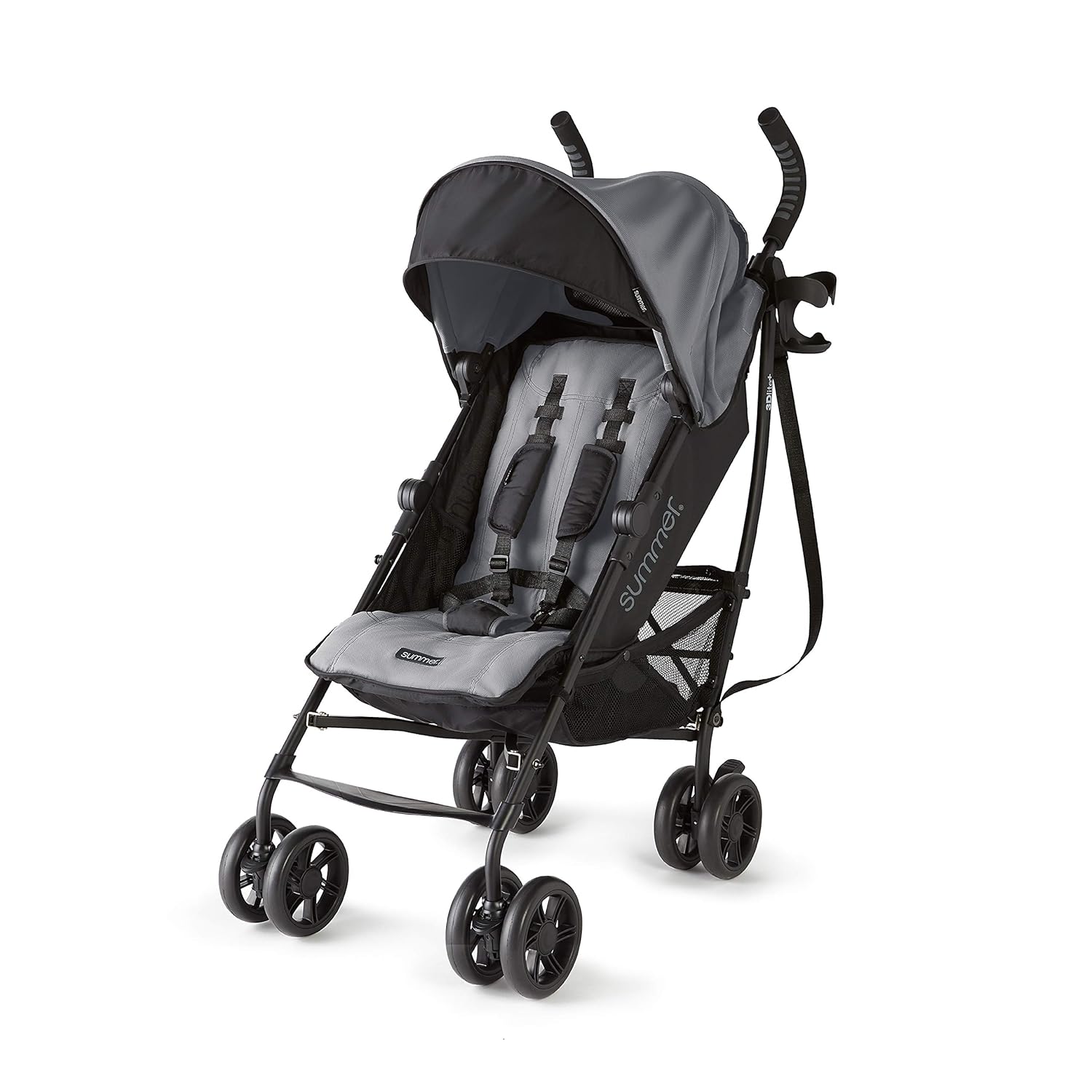 Matte Black Lightweight Umbrella Stroller with Oversized Canopy and Compact Fold S110