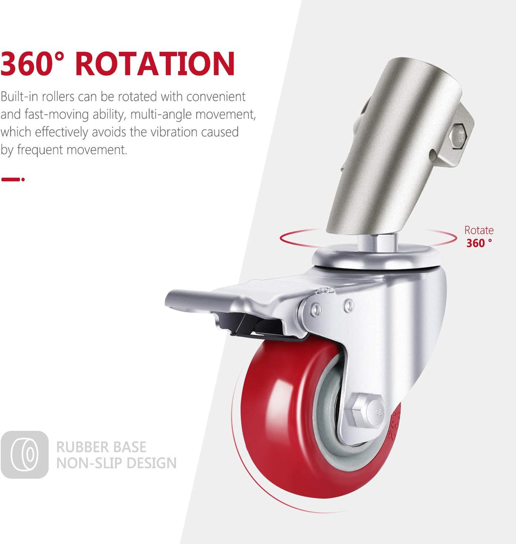 3 Packs Swivel Caster Wheels Set with 75mm Diameter, Durable Metal Construction with Rubber Base W422