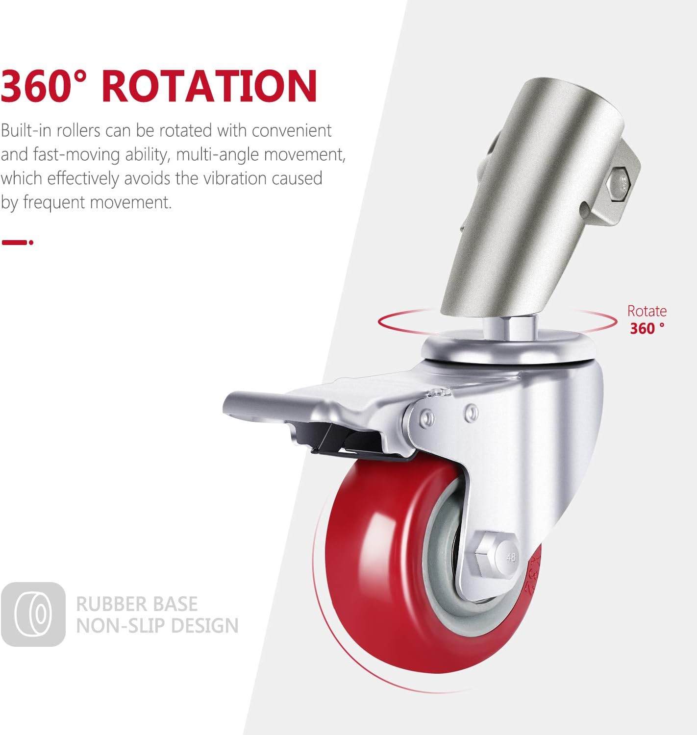 3 Packs Swivel Caster Wheels Set with 75mm Diameter, Durable Metal Construction with Rubber Base W422
