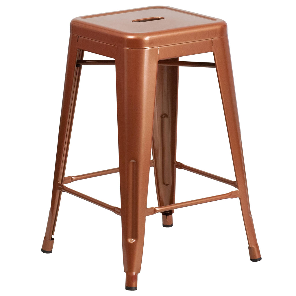 White Metal Square Backless Stool X4677