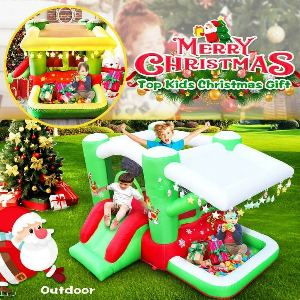 Christmas Jump 'n Slide Inflatable Bouncer with Blower, 80" x 91" Play Area, 55" Tall F2787
