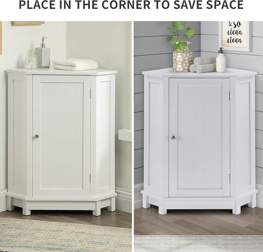 White Corner Cabinet Bathroom Floor Storage with Adjustable Shelves W308
