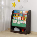 Wooden Kids Book Rack, 4 Tier Bookshelf, 1 Toy Storage Cabinet, Espresso/Black S738