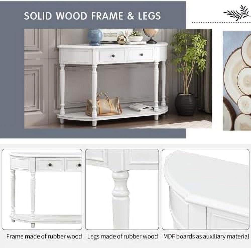 Navy Blue Wood Half Console Table with 3 Drawers A807851