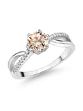925 Sterling Silver Ring Round Morganite and Moissanite 0.68 Cttw D563457