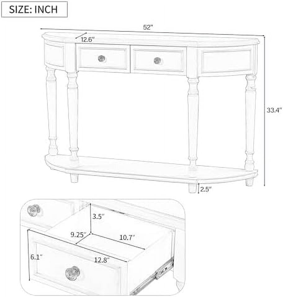 Navy Blue Wood Half Console Table with 3 Drawers A807851