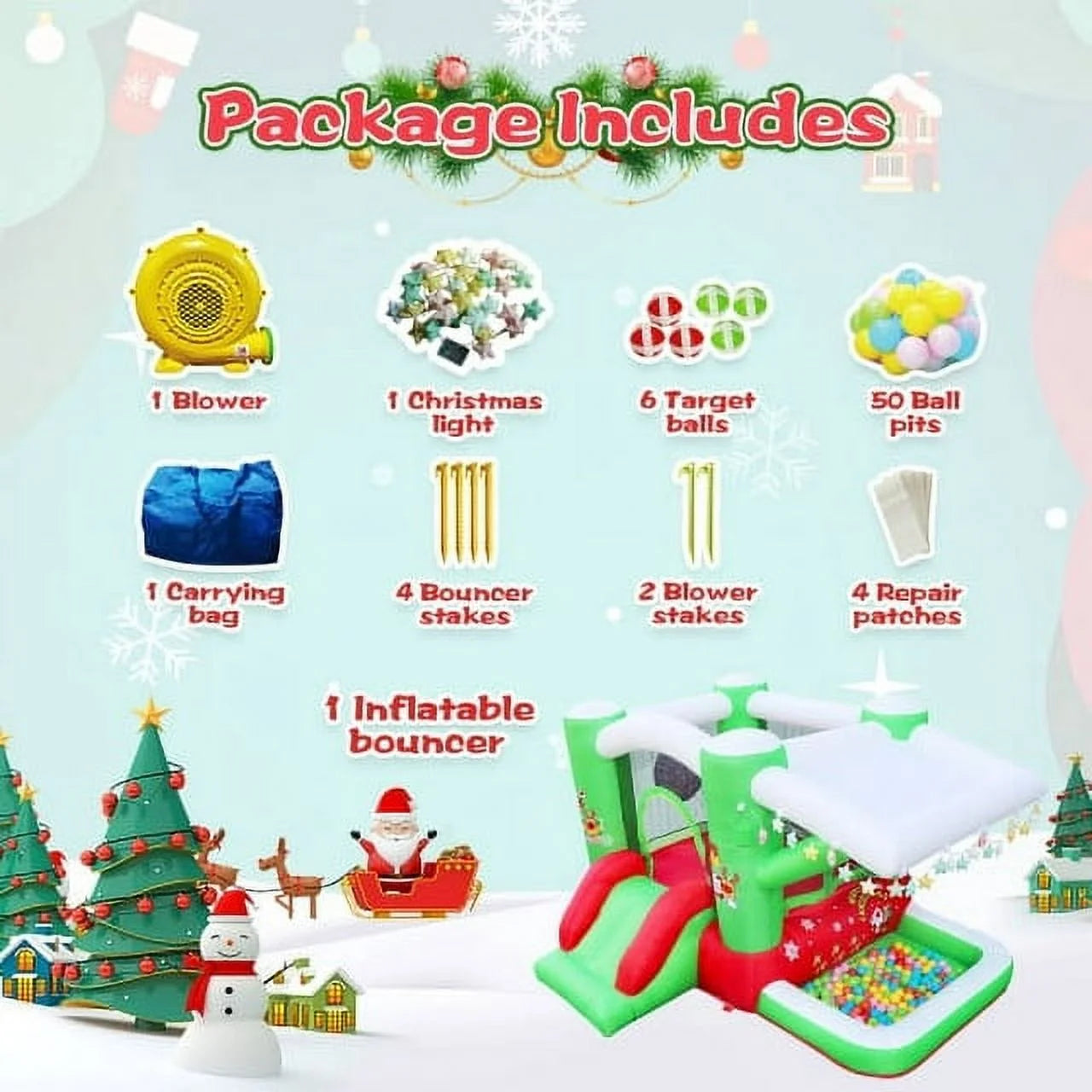 Christmas Jump 'n Slide Inflatable Bouncer with Blower, 80" x 91" Play Area, 55" Tall F2787