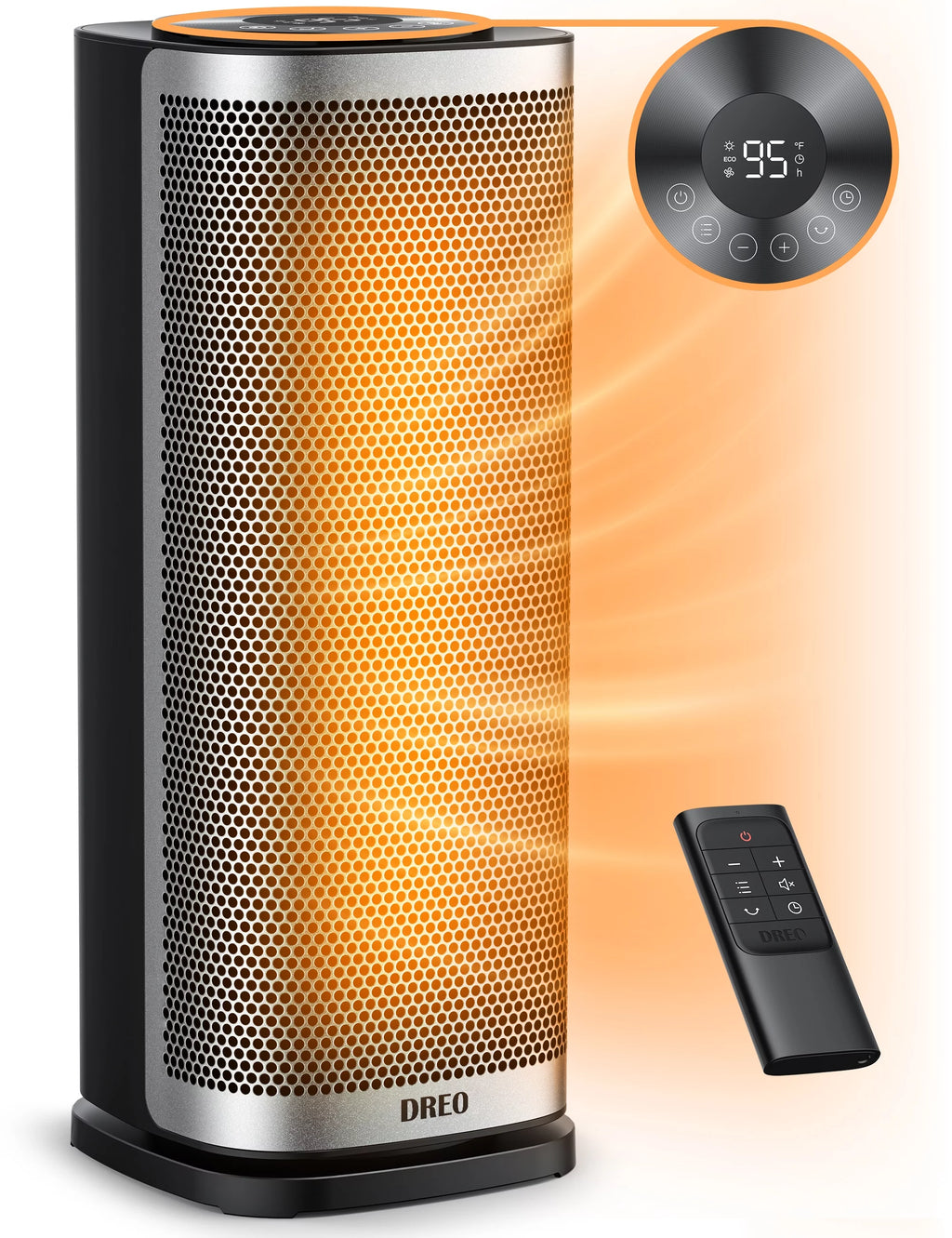 1500W Ceramic Electric Portable Heater with Thermostat, 70° Oscillating, Remote, 12H Timer T487376