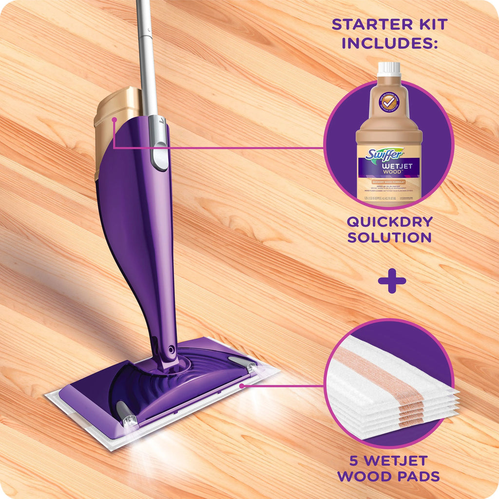 Wood Mop Starter Kit with Pads and Floor Cleaning Solution N447