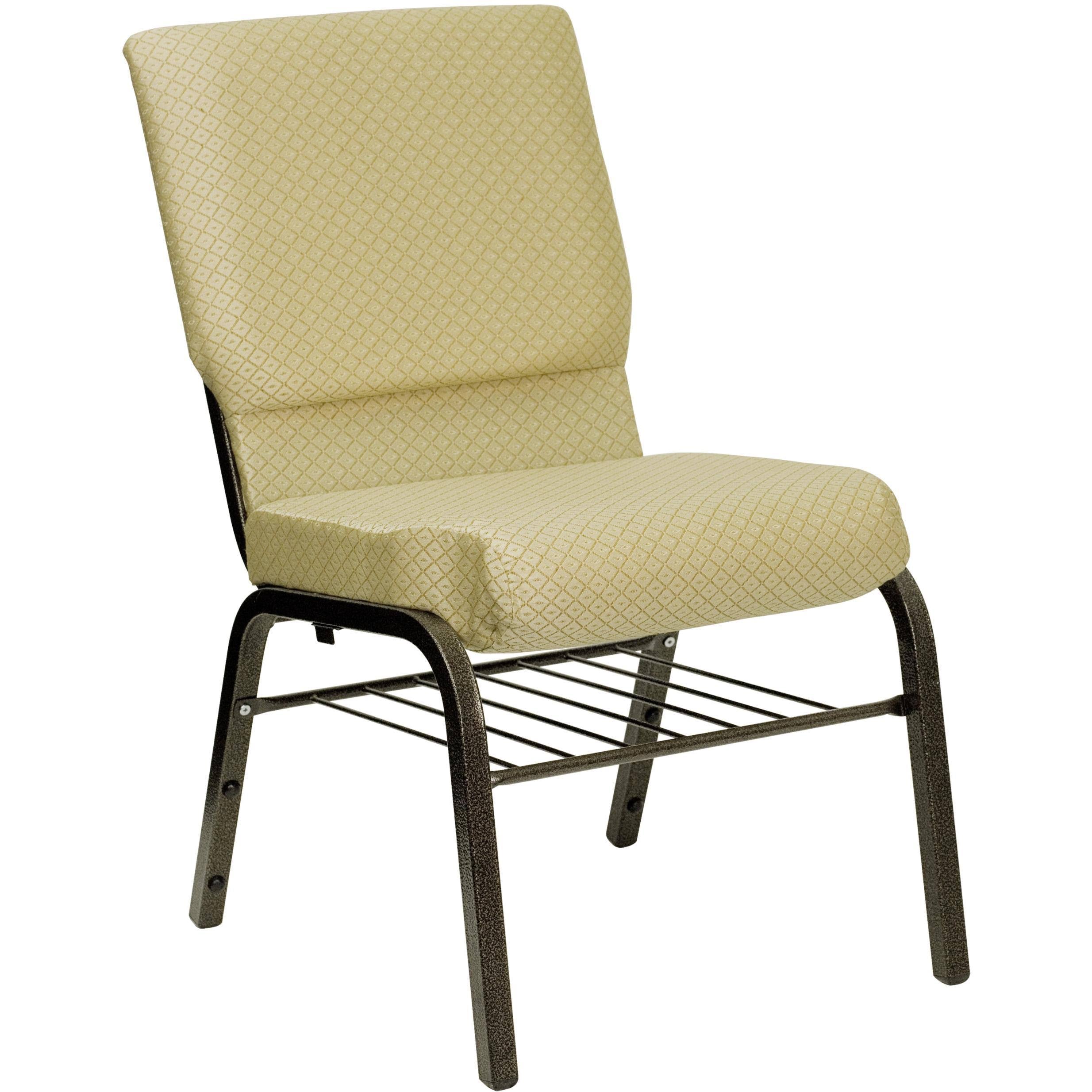 Church Chair with Book Rack Green Patterned Fabric T128264