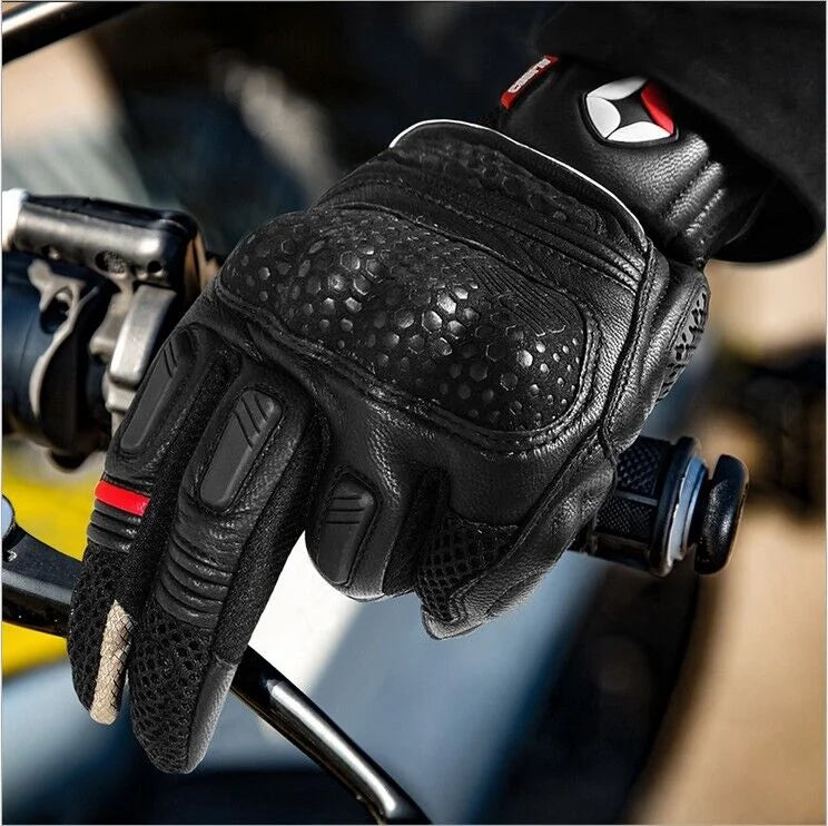 Leather Motorcycle Full Finger Touchscreen Riding Gloves X645336