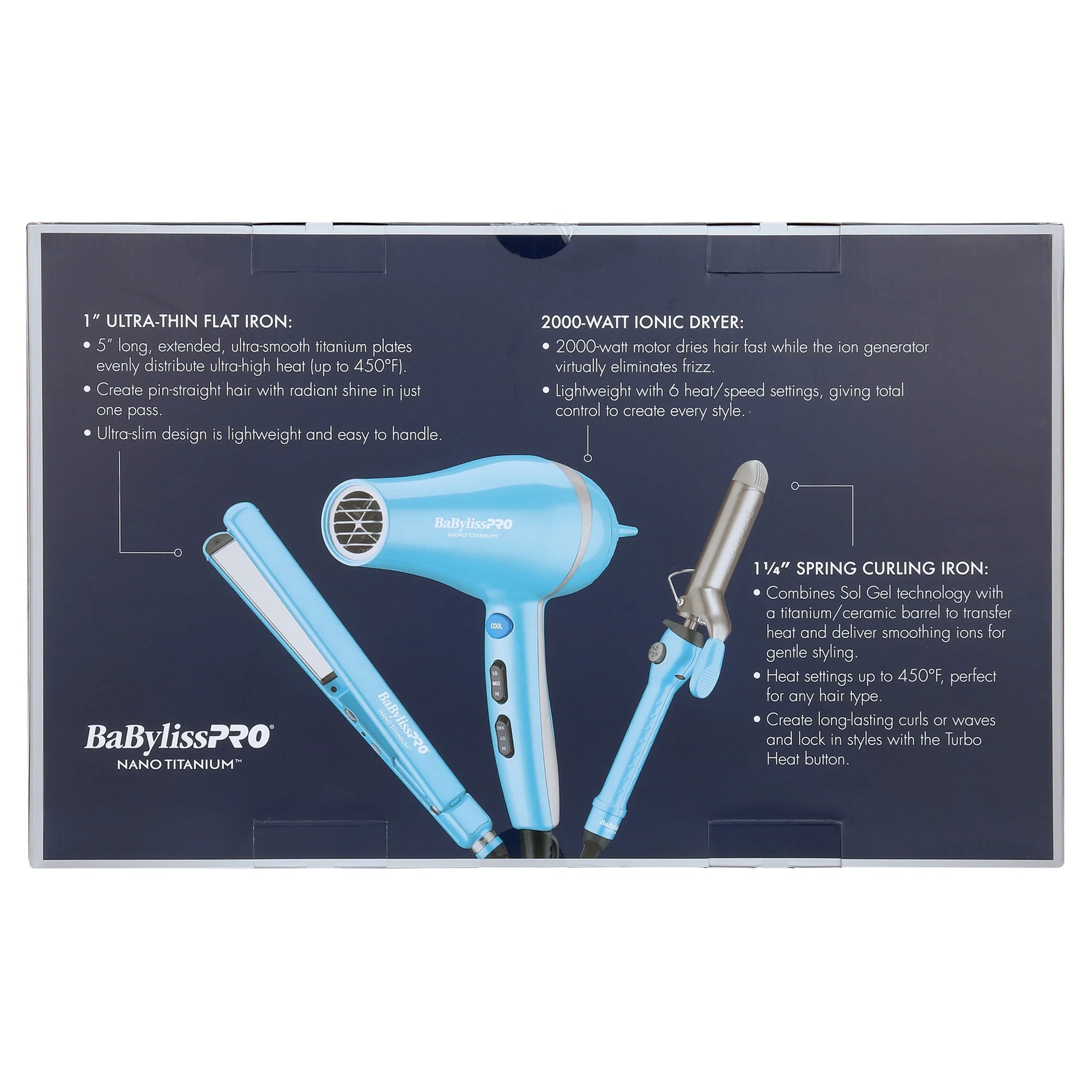 1 1/4" Spring Curling Iron, 1" Ultra-Thin Flat Iron, and Ionic Dryer Trio M863867