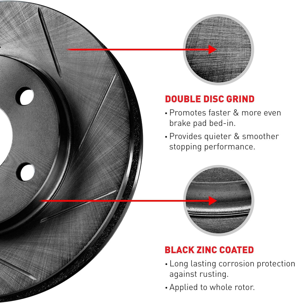 Black Slotted Brake Rotors Kit & Semi-Met Brake Pads F82290