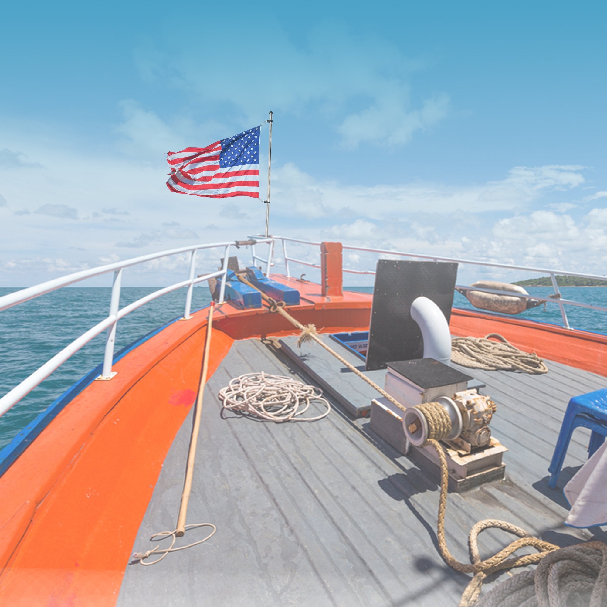 21 inch Stainless Steel Rail Mounted Flag Pole with US Flag for Boat Yacht K910