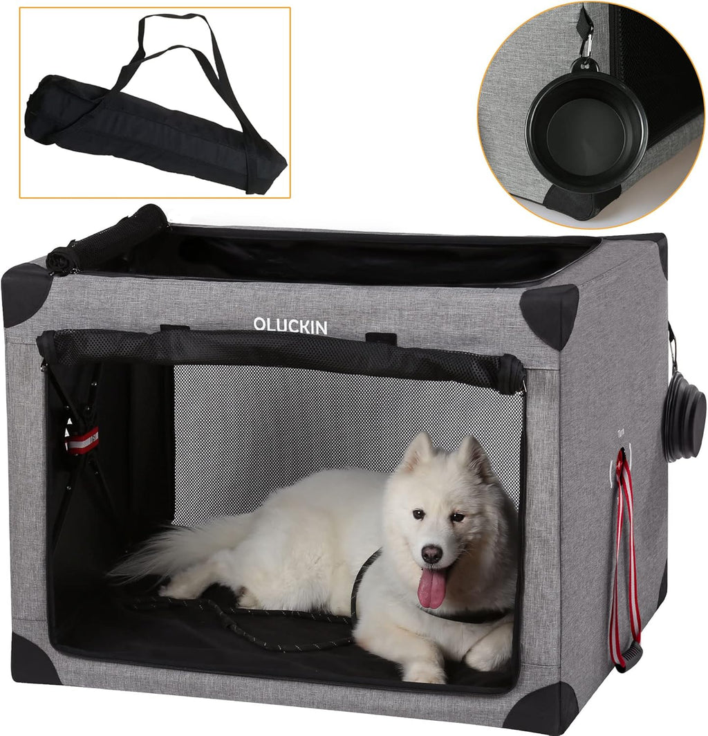 Gray 38 inch Folding Soft Dog Crate with Mesh Mat T222297