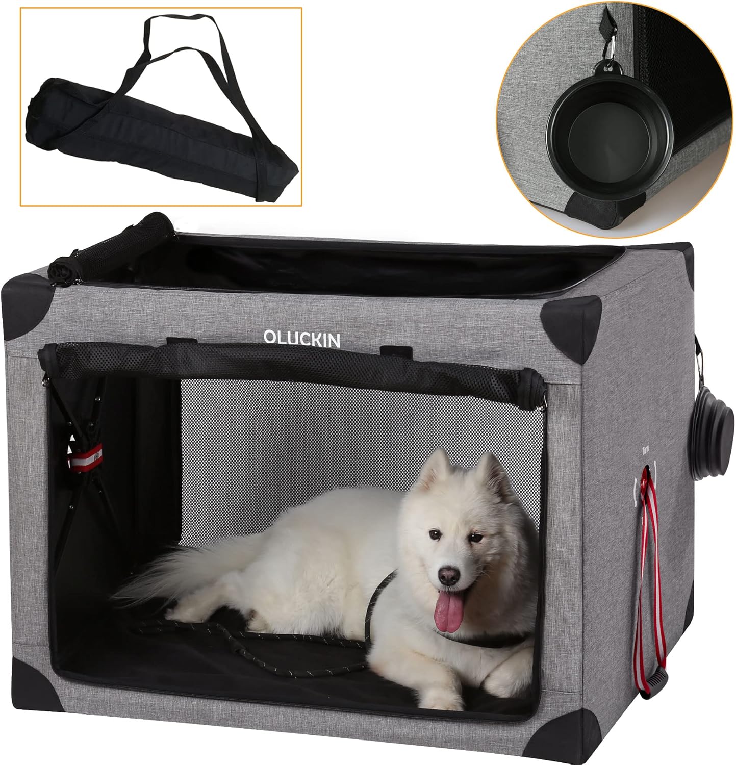 Gray 38 inch Folding Soft Dog Crate with Mesh Mat T222297