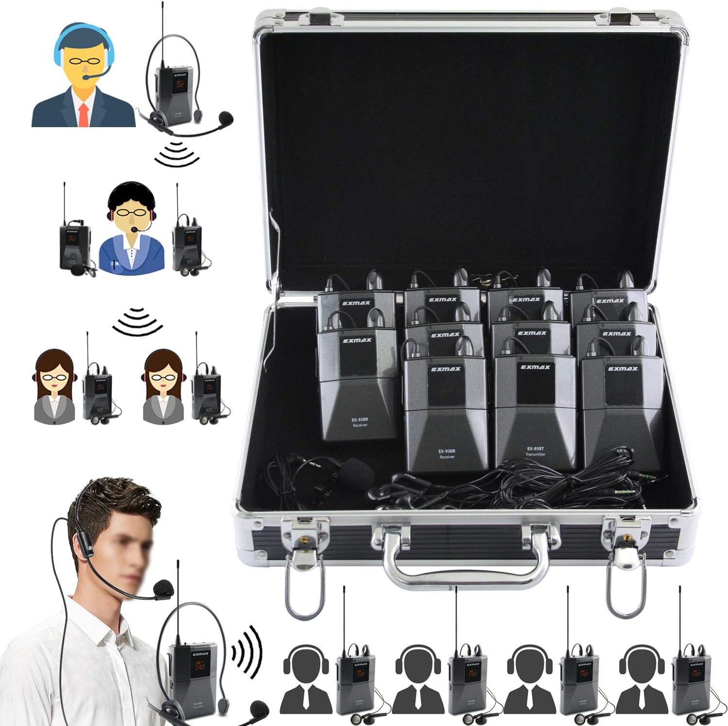 1 Transmitter 10 Receivers Wireless Headset Microphone System A111687