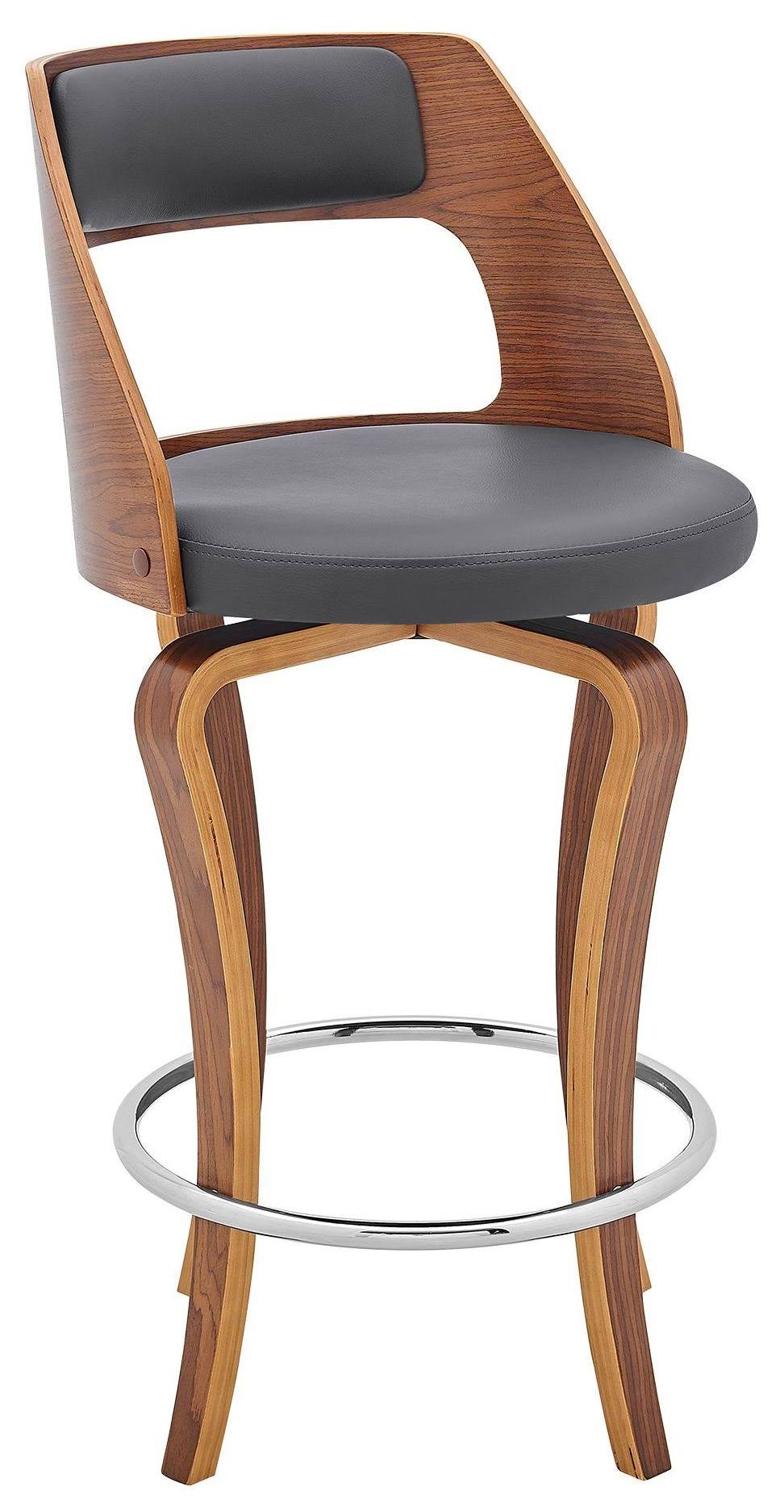 Swivel Gray Faux Leather and Walnut Wood Bar Stool M1568
