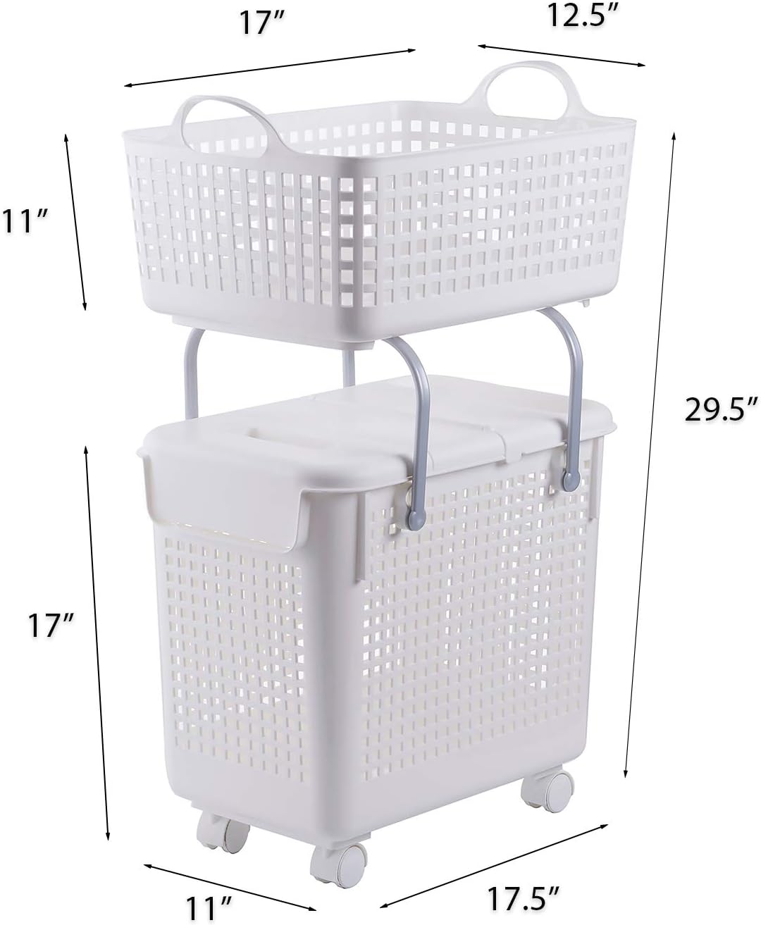 White 2-in-1 Laundry Hamper and Basket Set with Lid and Wheels J36555