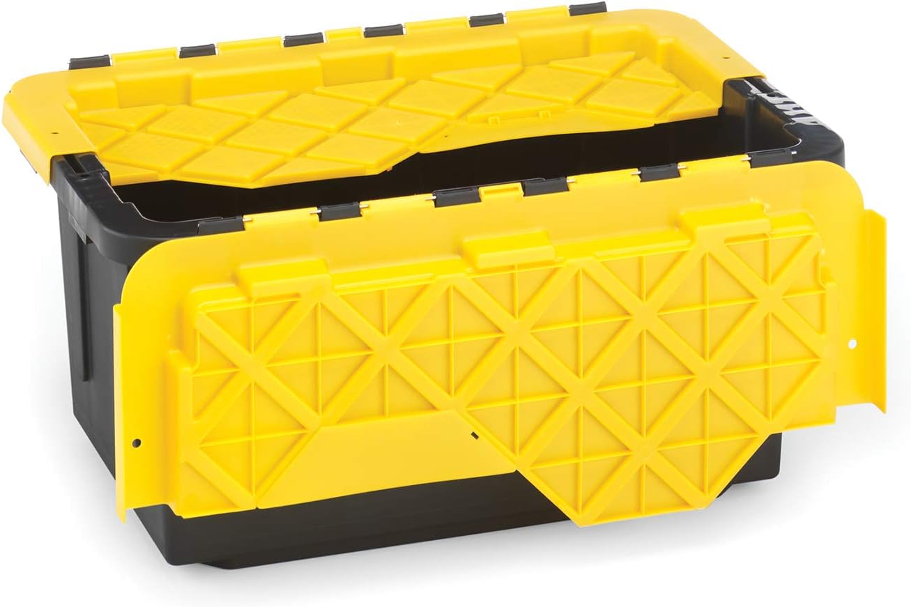 15 Gallon Plastic Storage Container, Black and Yellow, Pack of 6 H7313