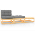 3 Piece Patio Lounge Set with Gray Cushions Middle Sofa and 2 Footstool Outdoor Sectional Sofa Set J73046