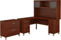 60W L Shaped Desk with Hutch and Lateral File Cabinet T375