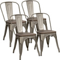 White Metal Stackable Dining Chair Set of 4 F382
