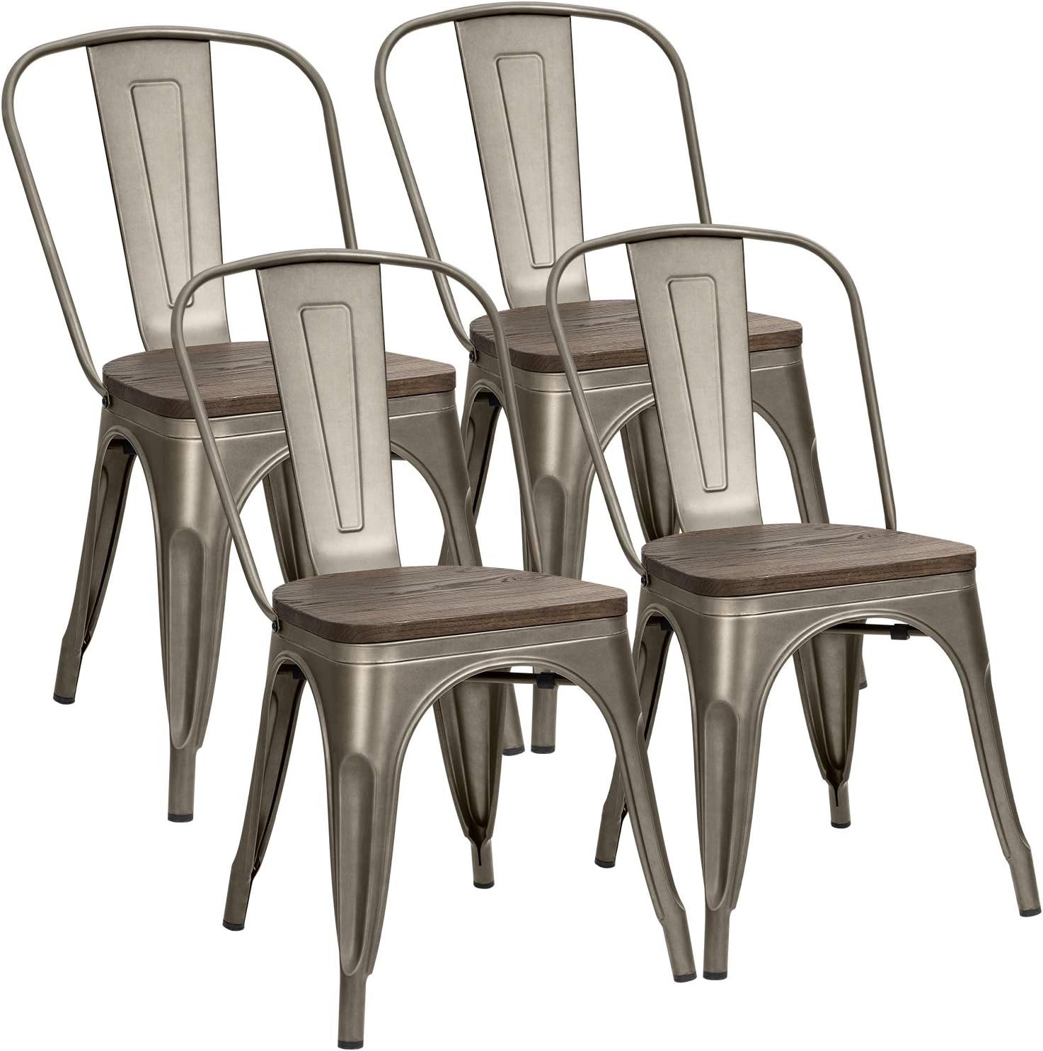 White Metal Stackable Dining Chair Set of 4 F382