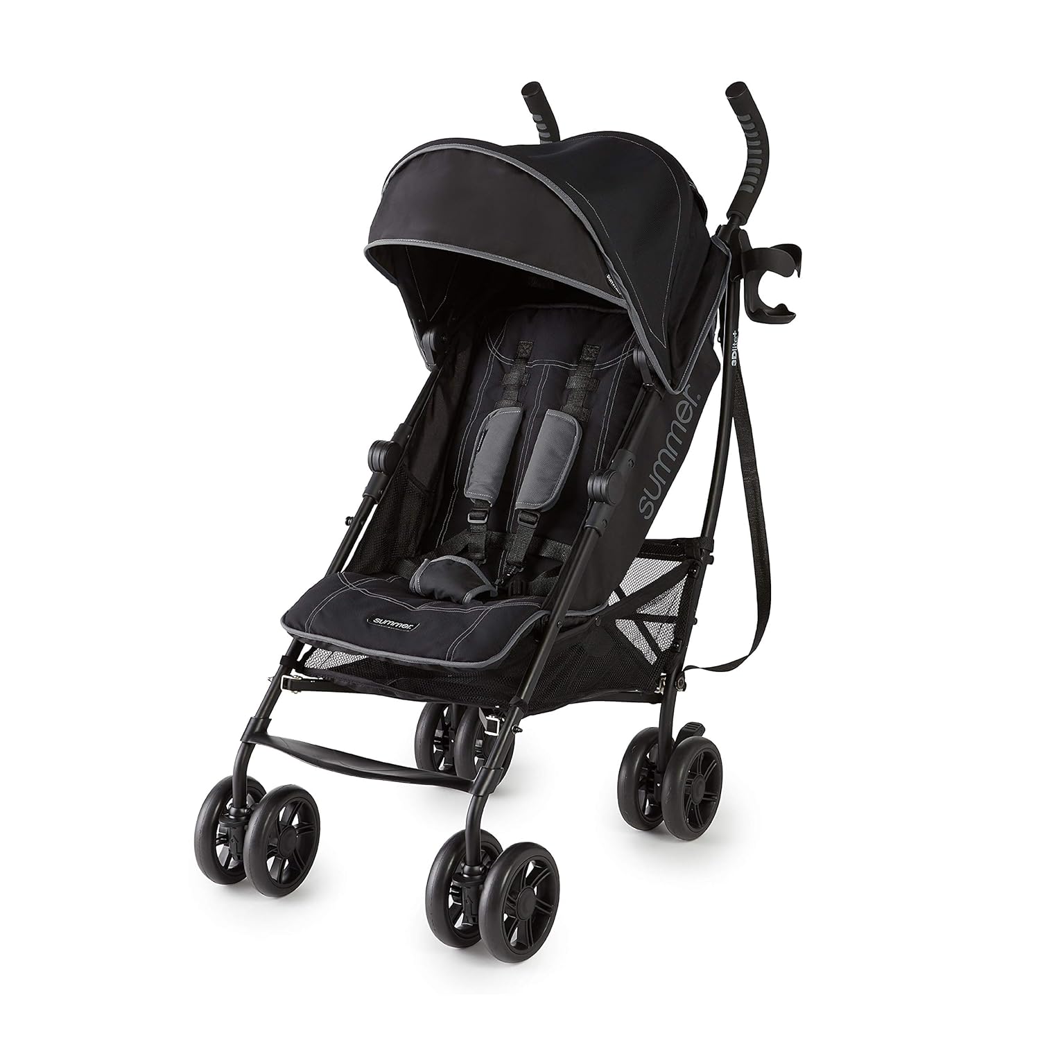 Matte Black Lightweight Umbrella Stroller with Oversized Canopy and Compact Fold S110