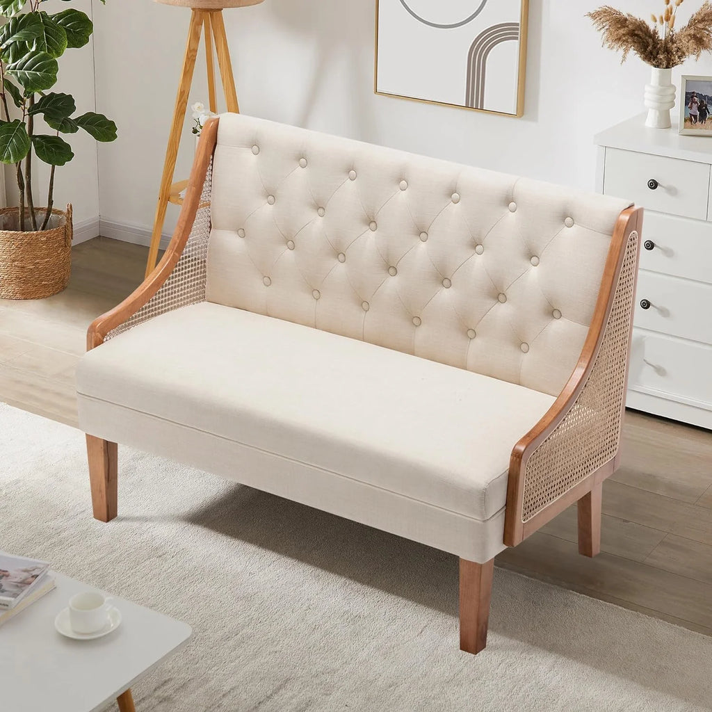 Linen Button Tufted Settee Loveseat Sofa Dining Bench with Back H60344