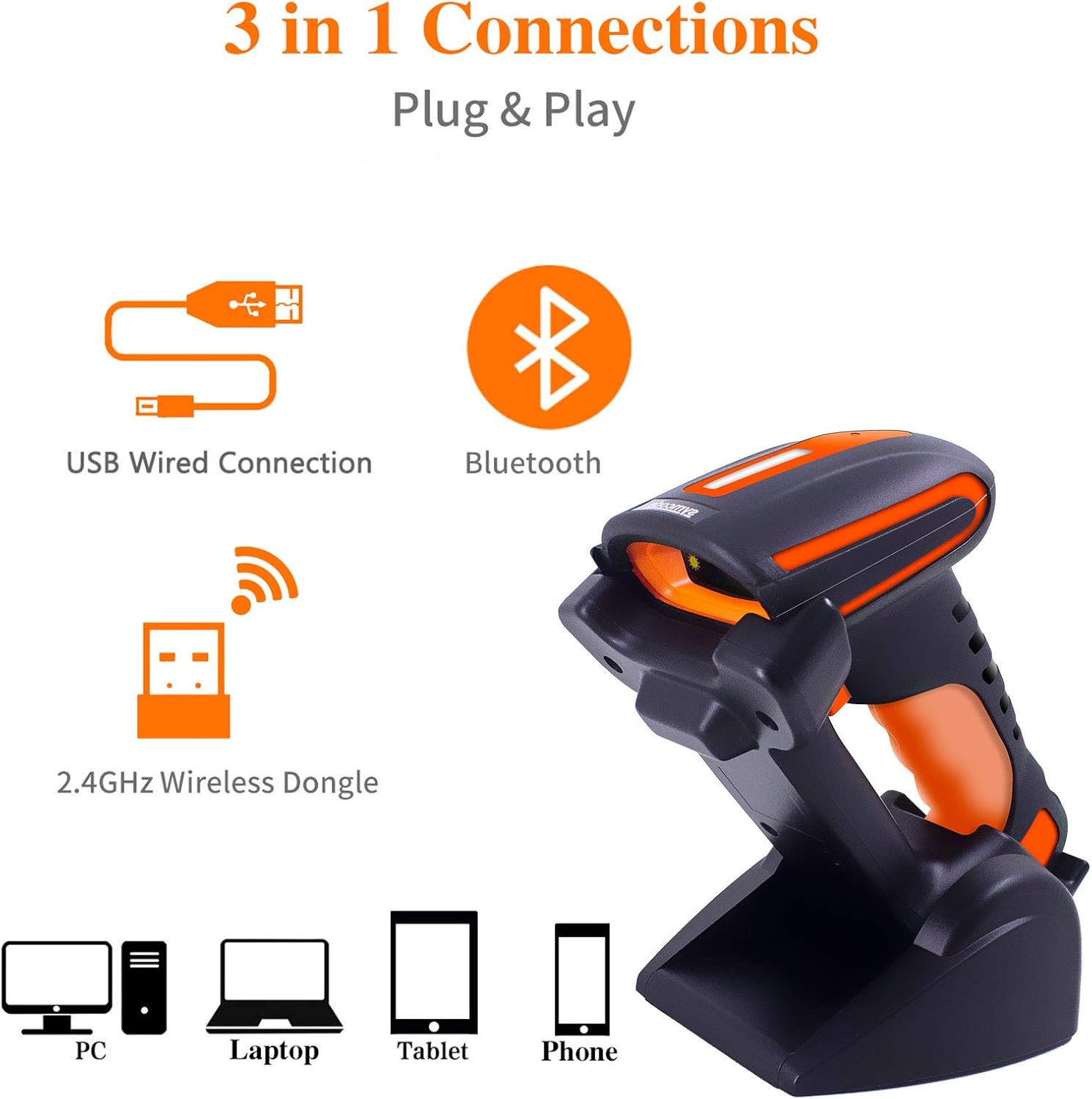 Bluetooth 2D QR Barcode Scanner with Stand, Dustproof and Waterproof, Pack of 2 K355