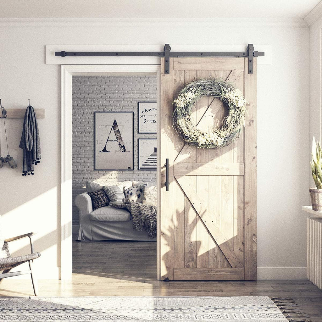 Sliding Barn Door Hardware Kit with 6.6ft Track Kit, Pull Handle Set, Floor Guide G126066