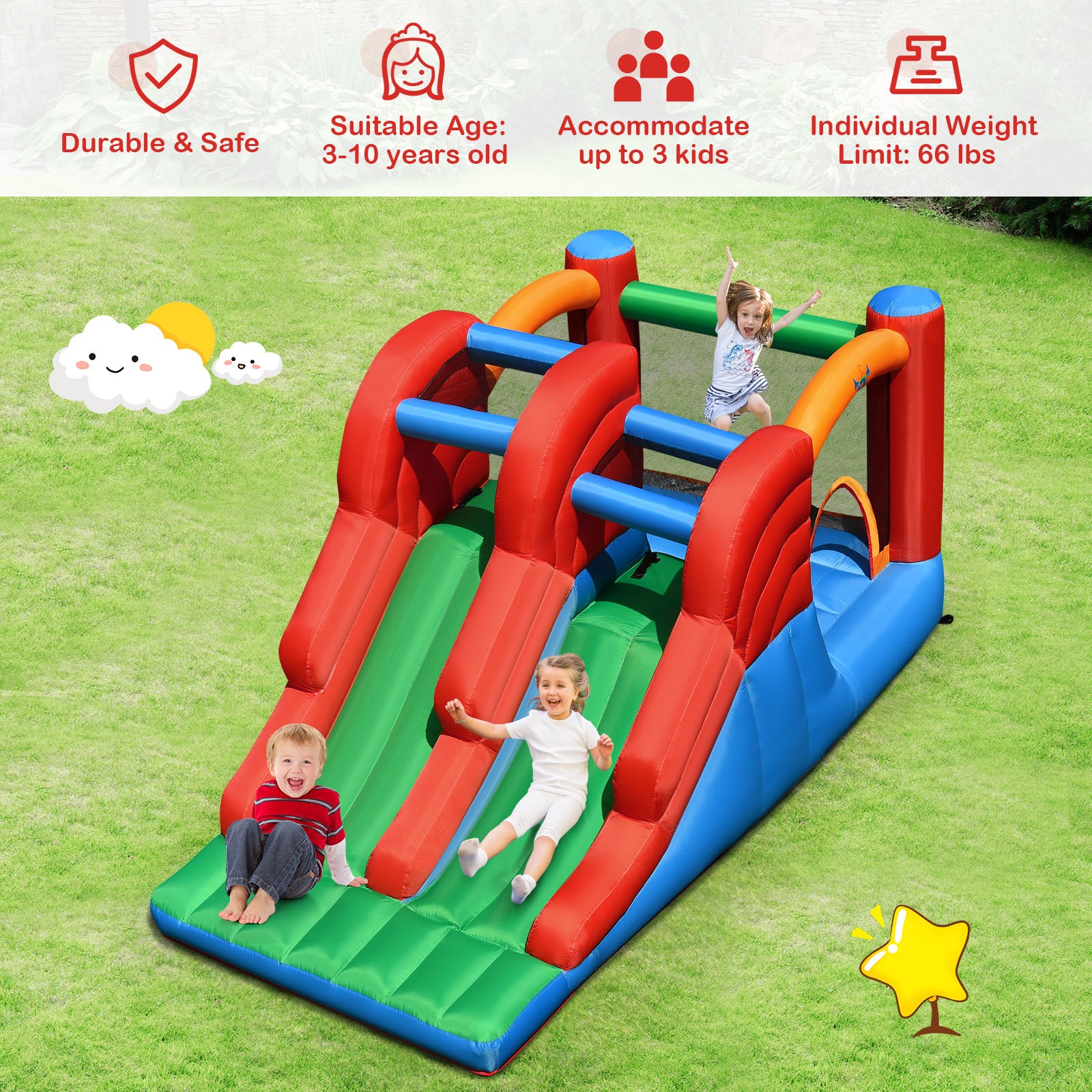 Inflatable Bounce House 3-in-1 Dual Slides Jumping Castle X8007