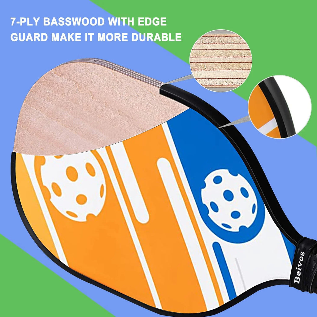 Multicolor Basswood Pickleball Paddles Set with Balls D7328