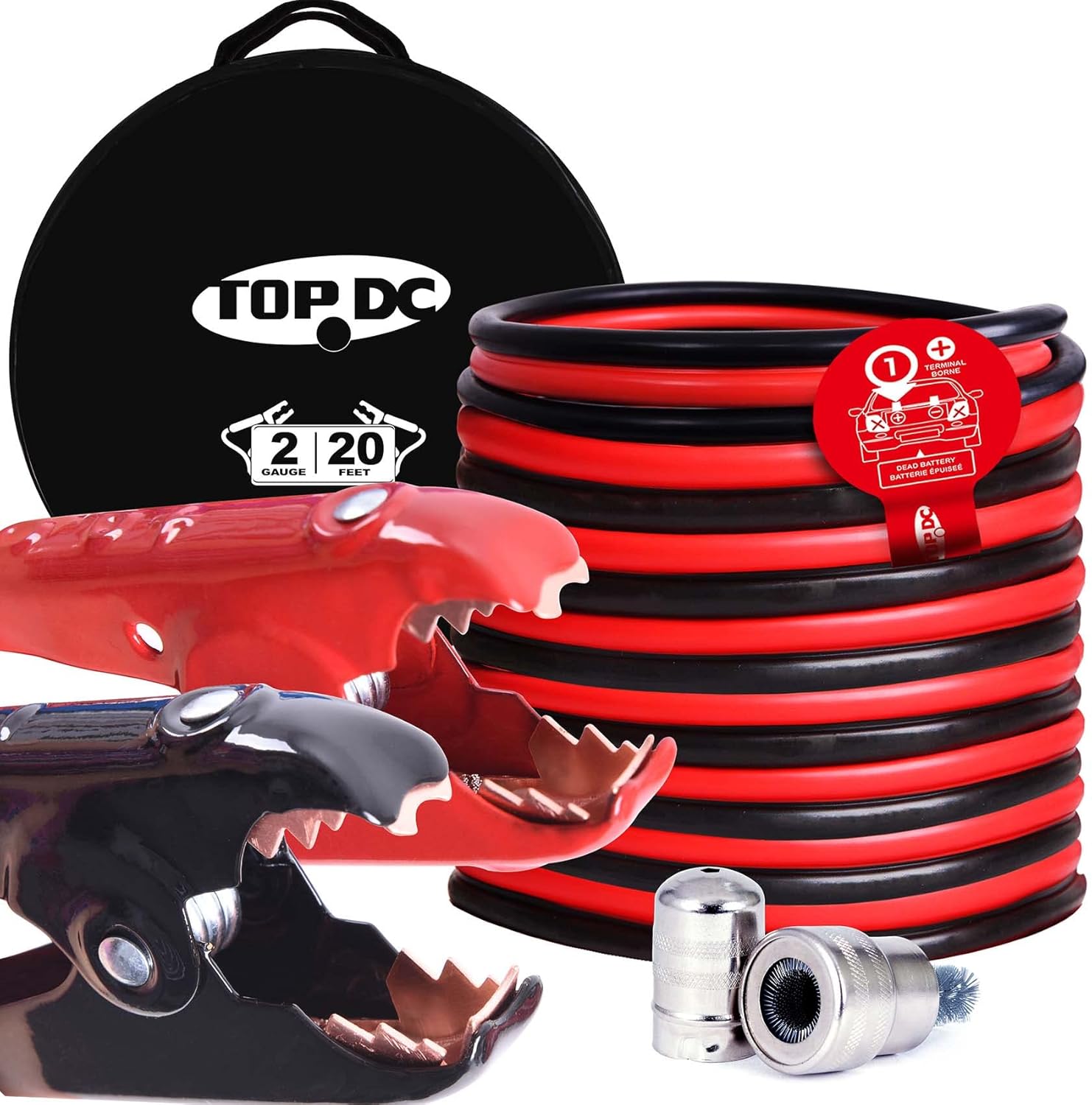 100% Copper Jumper Cables 4 Gauge 20 Feet Heavy Duty Booster Cables with Carry Bag and Safety Gloves G304114
