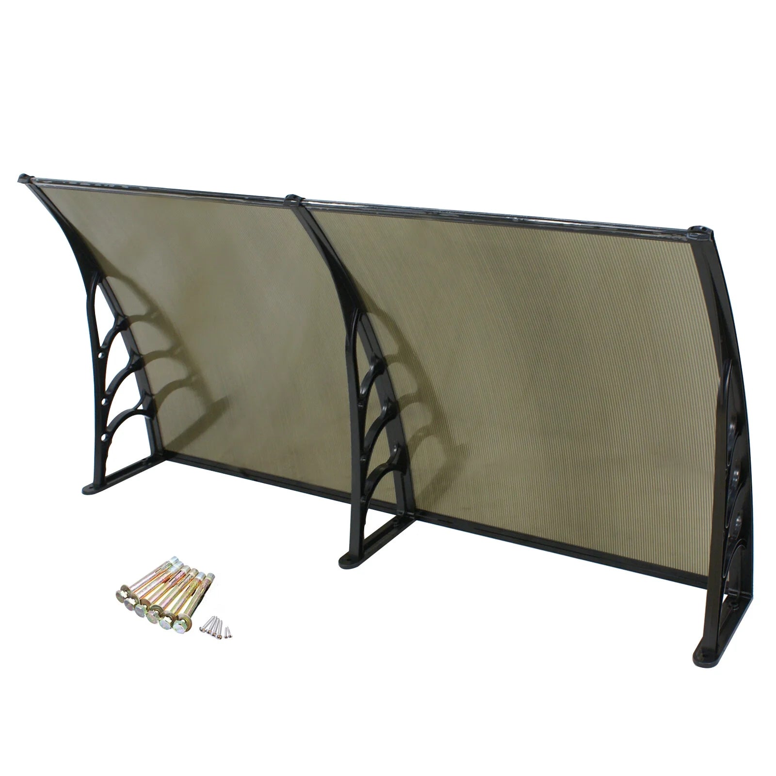 Brown Polycarbonate Door Awning Canopy with Black Bracket U73673