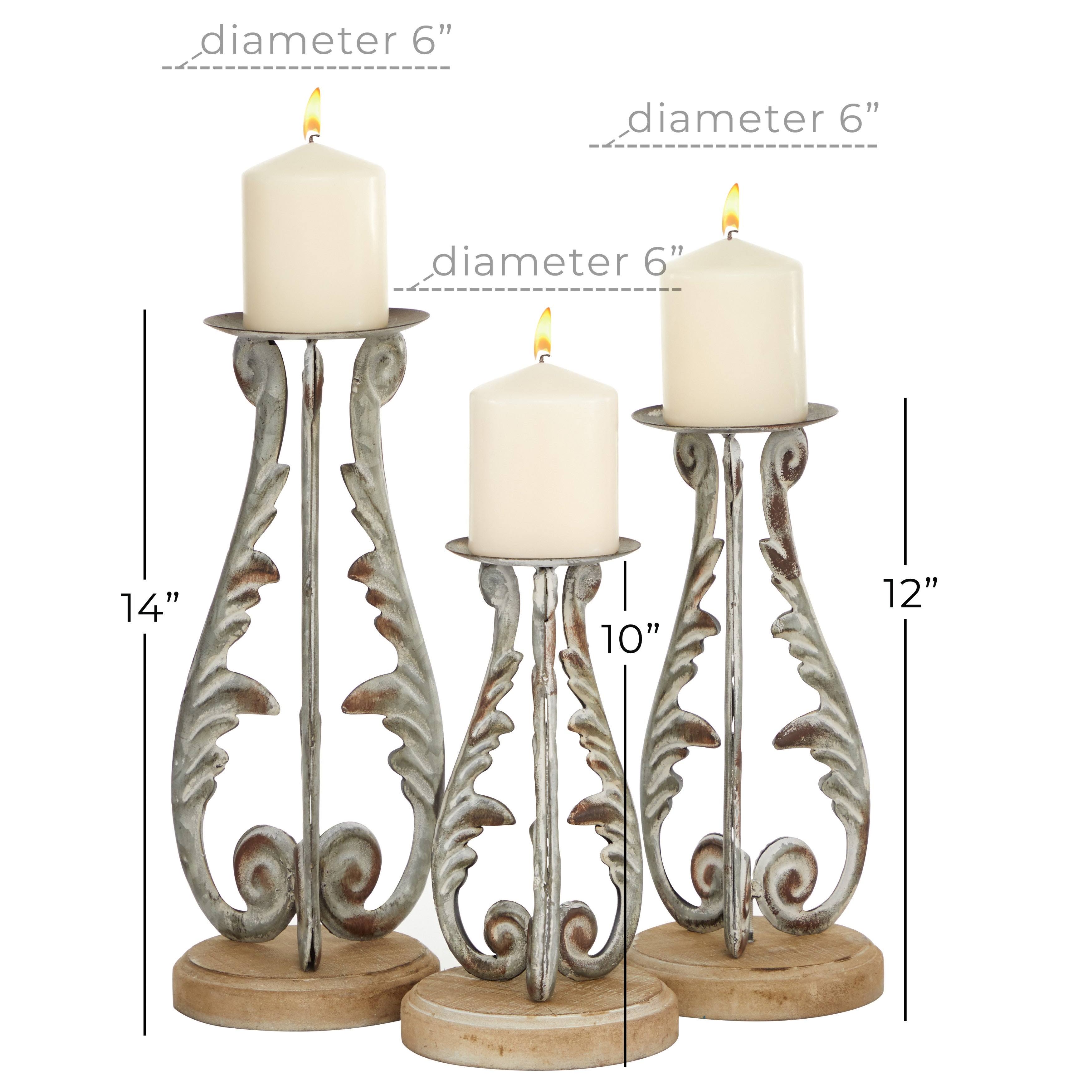 Distressed Silver Metal and Wood Set of 3 Candle Holders A63741