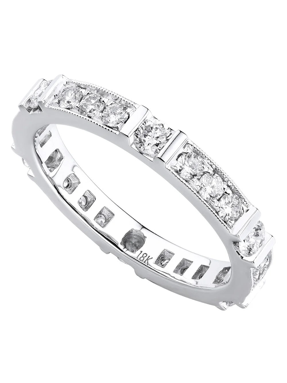 18K White Gold Pave Diamond Ladies Wedding Band Ring Size 6.5 0.77cttw N775