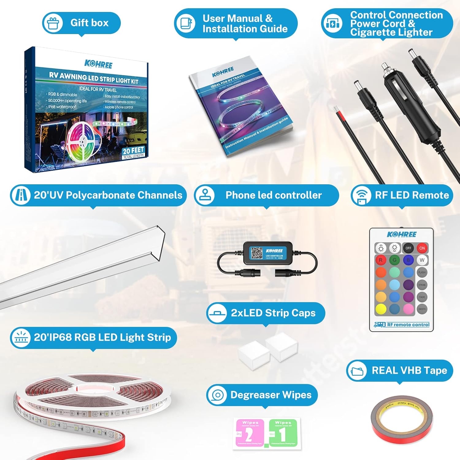 20FT RGB Dimmable Waterproof 12V LED Strip Light Kit C407151