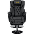 Black Leather Recliner and Ottoman with Chrome Base O34317