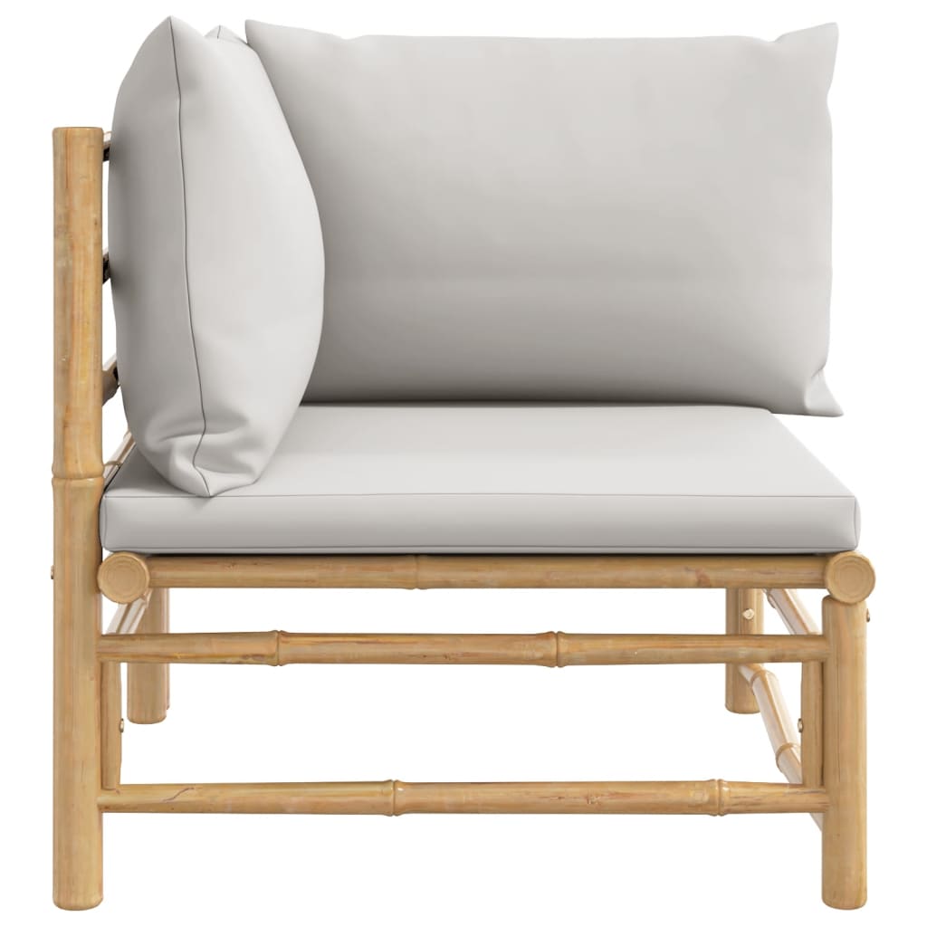 Bamboo Patio Corner Sofa with Gray Cushions T782