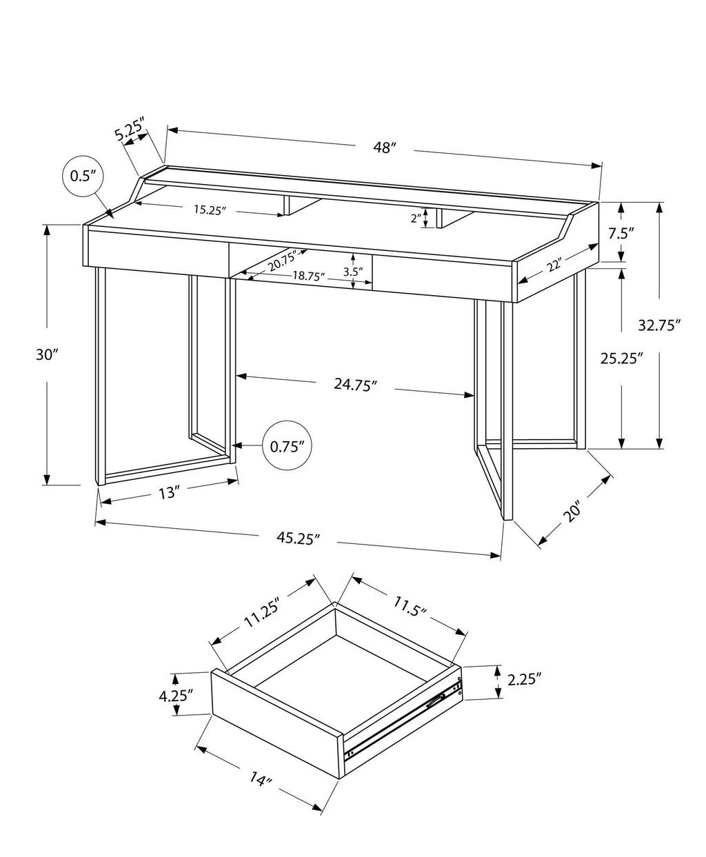 Dark Taupe Black Metal Computer Desk M649706