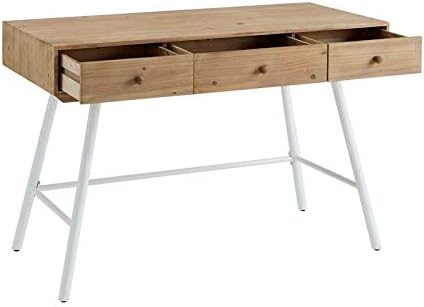 White Wood and Metal Three Drawer Desk L432840