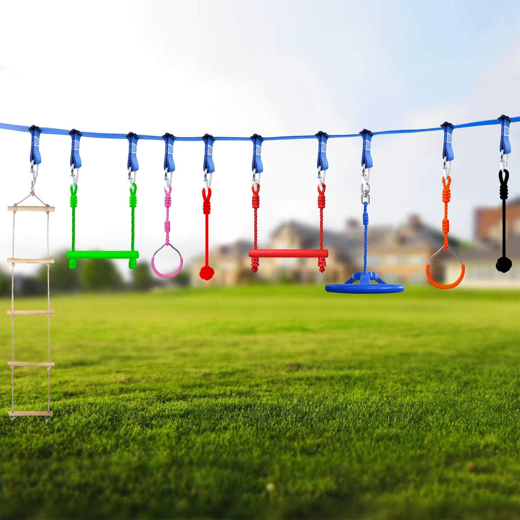 50 Ft Slackline Monkey Bar & Ladder Playset with Carry Bag R376