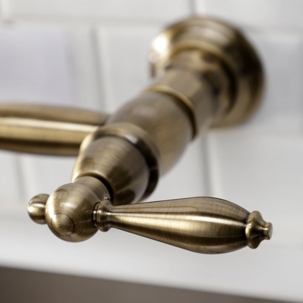 Antique Brass Wall-Mount Pull-Down Sprayer Kitchen Faucet C365