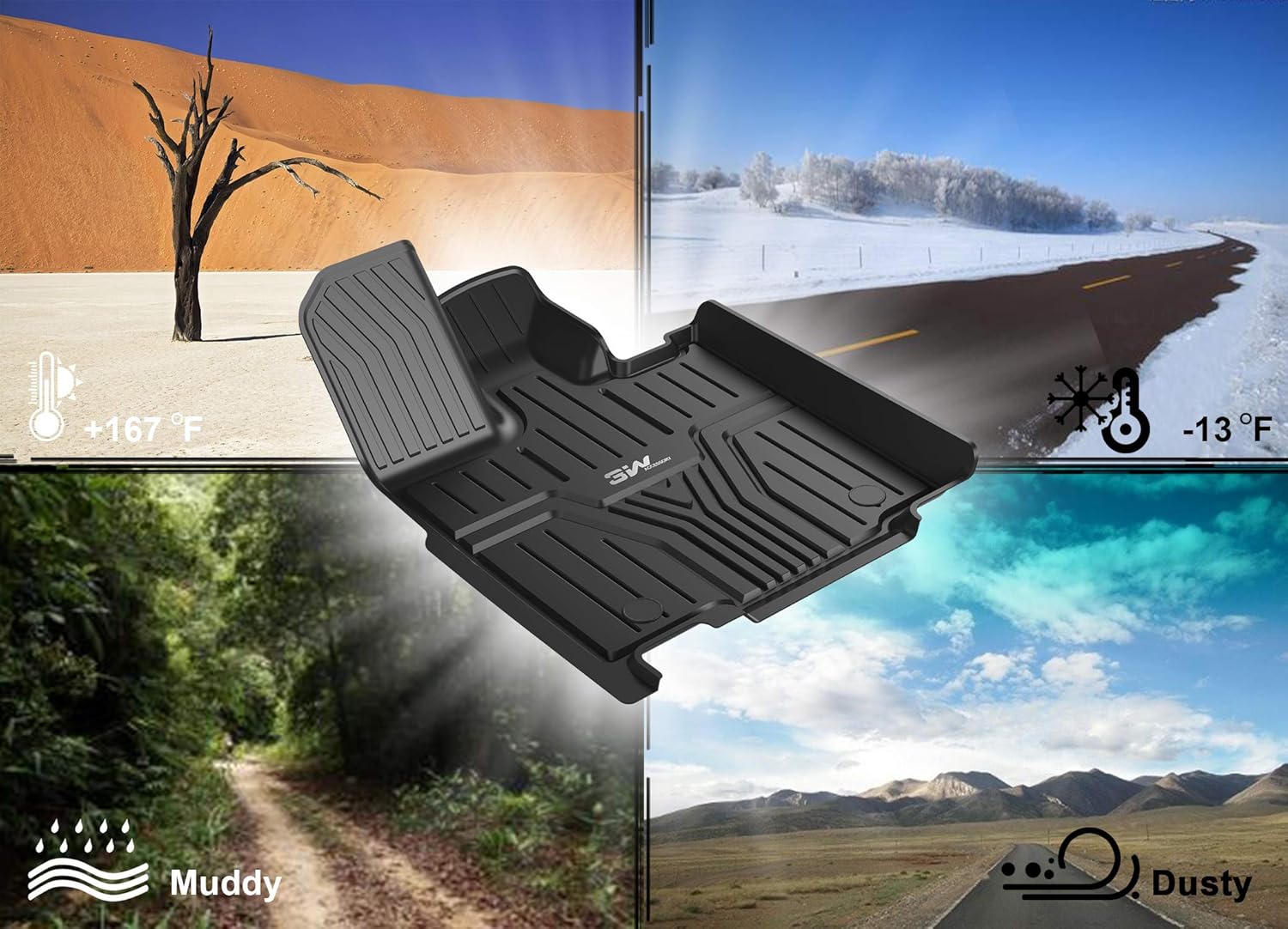 Black All Weather Heavy Duty Custom Fit TPE Car Floor Mats 2 Rows O400
