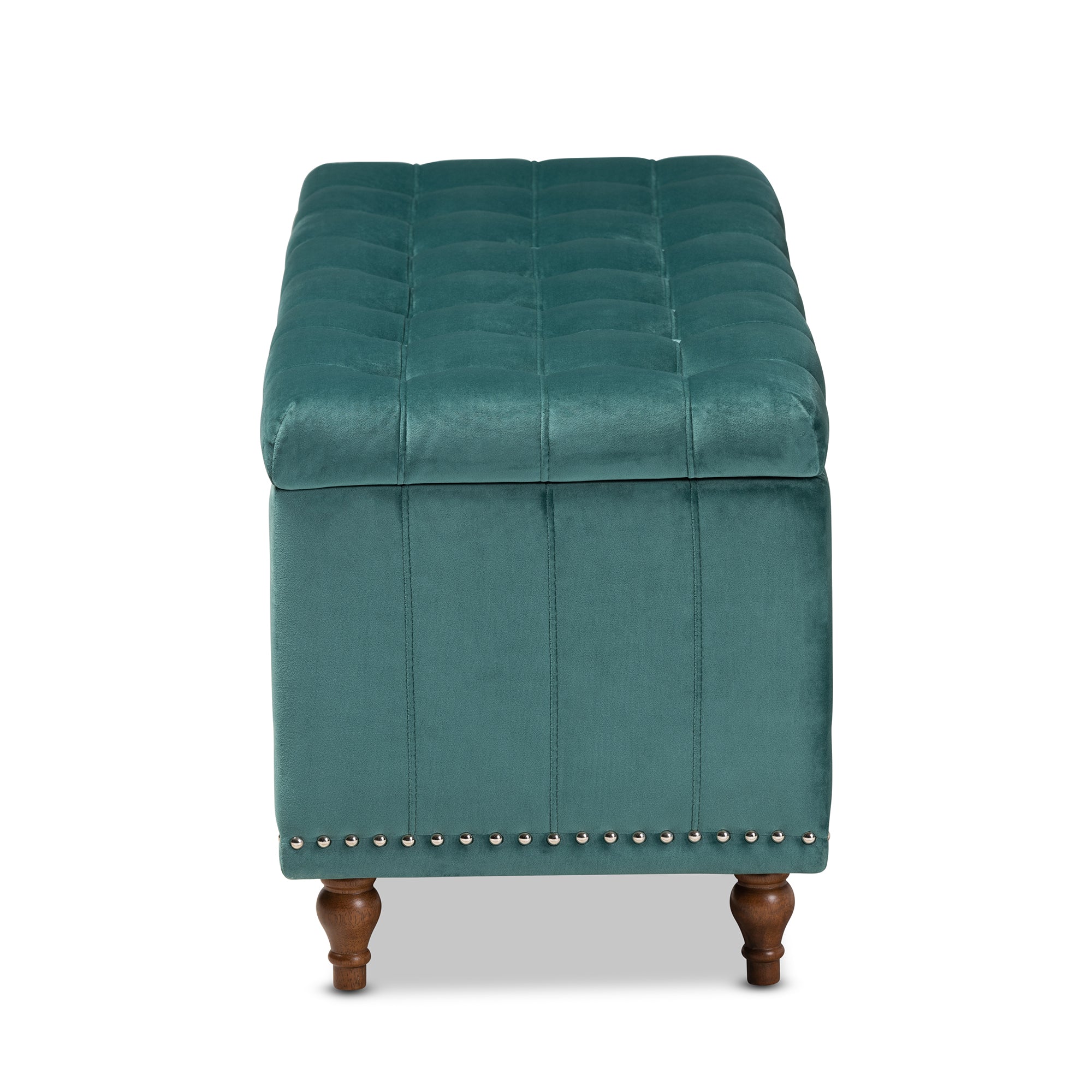 Teal Blue Velvet Button-Tufted Storage Ottoman Bench U5758